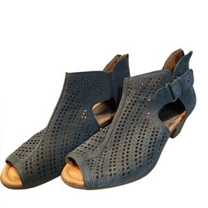 Earth Blue Perforated Open-Toe Ankle Booties